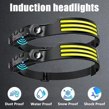Outdoor Ultra Bright Headlight Waterproof Human Body Sensing Multifunctional Head Mounted Rechargeable Camping Emergency Light