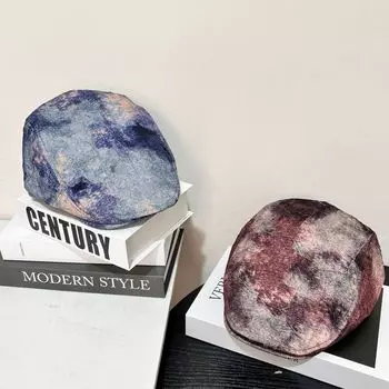Outdoor vintage tie-dye pleated forward hat female retro British face little beret fashion painter newsboy hat M56-58cm красный