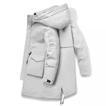 Outdoor Winter New Men s Down Jacket Korean Style Hooded Mid-length White Duck Down Trendy Couple Versatile Coat Work Wear S