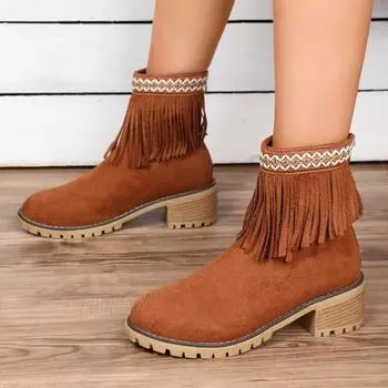 Outdoors Solid Color Boots for Ladies Non-Slip 2024 New Autumn Winter Tassels Women s Ankle Boots Leather Wear Resistant Boots 36 светло-коричневого