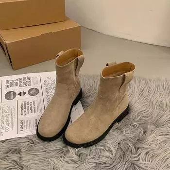 Outdoors Solid Color Boots for Ladies Non-Slip 2024 New Autumn Winter Women s Ankle Boots Leather Wear Resistant Boots 35 чёрный