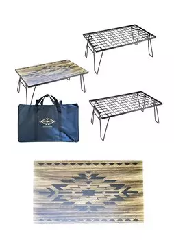 OUTDOORSHIN Field Ortega Natural Wooden Storage Outdoor Folding Made of Black Plated Включает в себя ящик для хранения из 3 стоек, цветная стойка, узор, верх, чёрный