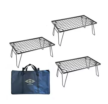 OUTDOORSHIN Field Rack Camping Rack Foldable Storage Rack Outdoor Table Steel Compact Storage Case Included