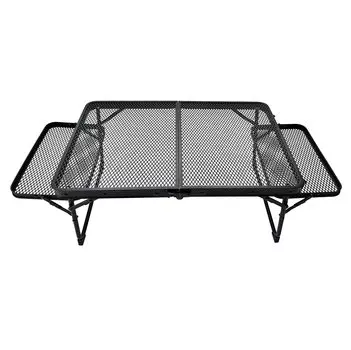 OUTDOORSHIN Железный сетчатый мини-стол с боковым столиком, расширяемый костер, термостойкий стол, интегрированный складной стол, легкий компактный кемпинг на открытом воздухе чёрный