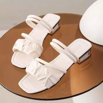 Outer size large size cool slippers female 2025 spring new Internet celebrity fairy style fashionable and comfortable wear thick high heels sandals fe 36