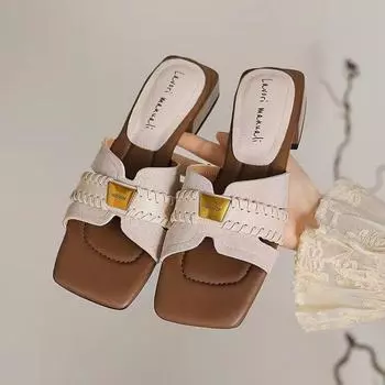 Outer slippers women s new summer women s shoes niche design sense one-word thick heel sandals 35