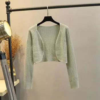 Outer Wear Small Waistcoat High Waist Sweater Top Knitting Cardigan Bean Green S