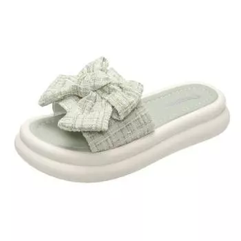 Outer wear with skirt bow sandals women s summer round head rubber sole slippers one pedal beach shoes 35