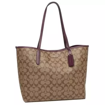 Outlet Tote Bag Signature Beige Purple 5696 IMUSA A4 Compatible [Coach] Women s [Item]