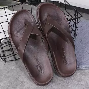 Outside Men Slippers Beach Flat Flip-flop 2024 Summer Asual Slippers Indoor Home Male Anti-slip Shoes Thong Sandals Black 36 коричневый