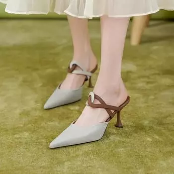 Outside Slides Job Sexy Pointed Toe Heeled Shoes Women s Slippers and Ladies Sandals Off White Mules Sale H Sandal Top Designs 35 бежевый