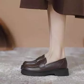 Ouzhou Station первый слой мягкой кожи кожаные мокасины женские новые одинарные туфли женские средний каблук мягкая подошва маленькие кожаные туфли Huizhou wom 34