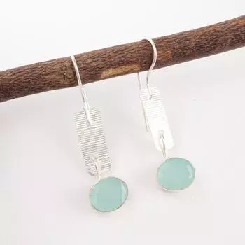 Oval Aqua Chalcedony Gemstone 925 Sterling Silver Jewelry Handmade Earrings 1.9 EE-168-17