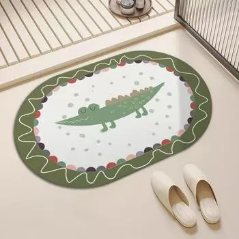 Овальный коврик для ванной с изображением животных из мультфильма, мягкий, диатомовый, впитывающий грязь, нескользящий и грязный коврик для ног на дверь туалета 50*80