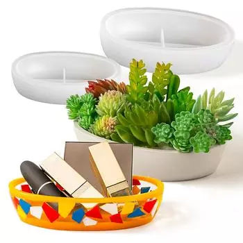 Oval Boat Concrete Flowerpot Silicone Mold Ship Shape Cement Candle Container Jewelry Storage Bowl Molds Plaster Resin Tray Mold