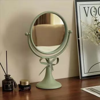 Oval Bow Vanity Mirror Light Luxury Desktop Stand Mirror Creative Makeup Mirror Bedroom