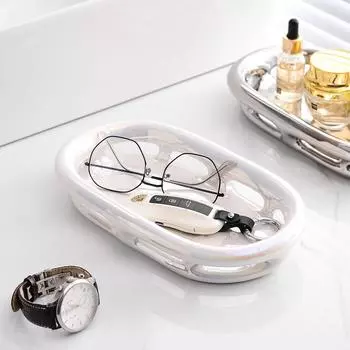 Oval Ceramic Storage Tray Cosmetic Skin Care Products Perfume Storage Box Jewelry Shelf Bathroom Decorative Desktop Storage Tray золотой