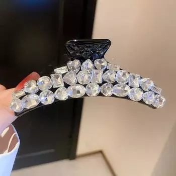 Oval Inlaid Rhinestone Hair Claw Heart Large Grab Clip Personalized Simple Shark Clip Girls чёрный