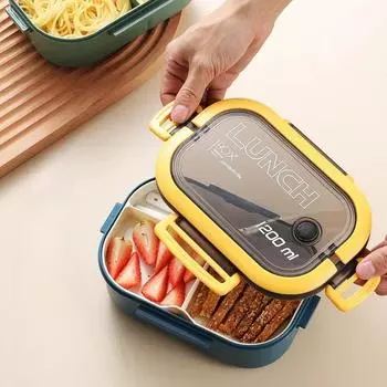 Oval Kids Lunch Box with Handle and Fork Spoon Sandwich Multi-Layer Sealed Lunch Box with Clasp Student Office Lunch Box, 2 зелёный