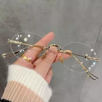 Oval Metal Glasses Frame Small Frame Glasses Frame Fashionable Anti-Blue Light Flat Glasses золотой