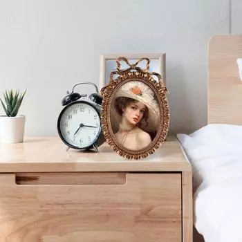 Oval Photo Frame European Style Resin Picture Frame with Embossed Bow Ornate Vintage золотистый