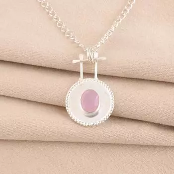 Oval Rose Chalcedony Gemstone 925 Sterling Silver Jewelry Handmade Pendant 1.4 PP-57-18