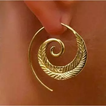 Oval Spiral Earrings Exaggerated Swirl Gear-shaped Heart-shaped Retro Ear Jewelry