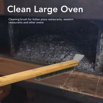 Oven Cleaning Brush Pizza Oven Brush with Hanging Hole Bamboo Handle Wire BBQ Grill Cleaning Brush with Scraper Pizza Oven Brush