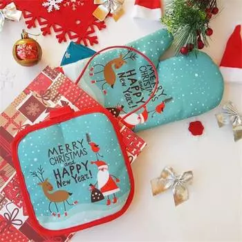 Oven Mitt Oven Kitchen Mat 2pcs/set Christmas Baking Anti-Hot Gloves Pad Baking specific 26*16cm
