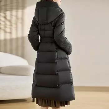 Over-knee White Duck Down Jacket Women s Long 2025 Winter New Fashion Waist Strap-up Thin Warm Coat Tide M