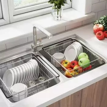Over Sink With Slot Wash Fruit Stainless Steel Drainer Tableware Basket Sink Dish Rack Drain Basket M-with slot