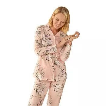 Over Sleep By Poleren Женский пижамный костюм с длинными рукавами и пуговицами спереди