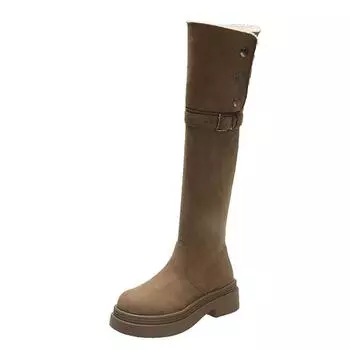 Over-the-knee long boots, long boots plus large tube circumference retro western boots, women s autumn and winter velvet high boots, snow boots 35