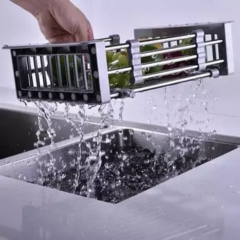 Over The Sink Dish Drain basket, Stainless Steel Dish Drainer with Adjustable Arms Holder Functional Kitchen Sink Organizer