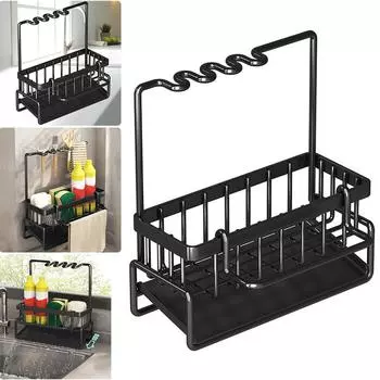 Over The Sink Shelf with Removable Dishcloth Rack Kitchen Sink Organizer Kitchen Sink Caddy Sink Storage Countertop Organization 23x10x9cm чёрный
