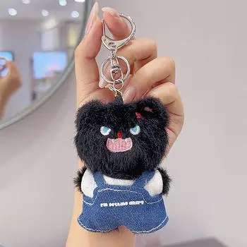 Overalls Angry Cute White And Black Cat Plush Doll Pendant Decoration Bag