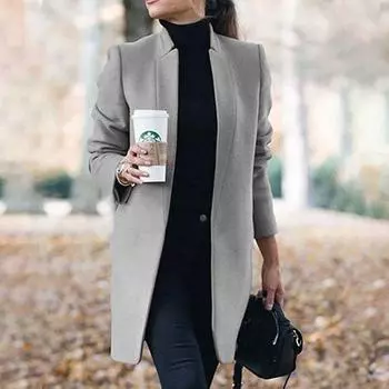 Overcoat Fashion Womens Trench Coat Ladies Solid Color Winter Warm Jacket Long Gray,M