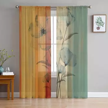 Наложение цветочных полосок тюля на окна для спальни, роскошные шторы для домашнего декора в гостиной, шифоновые панели 135W x 114H(cm)
