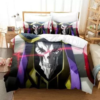 OVERLORD Bedding Set Single Twin Full Queen King Size Bed Set Aldult Kid Bedroom Duvetcover Sets 3D Print Skeleton Anime New 70x133cm 2pcs