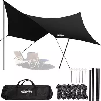 Overmont Водонепроницаемый брезент 5 м x 5 м Hexa с пламенем Itsuka под давлением воды 3000 мм для костра, можно использовать с УФ-лампой для хранения в походной сумке