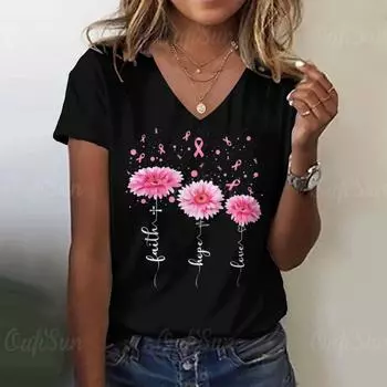 Oversize Women s T-Shirt V-Neck Simplicity Short Sleeve Tshirts Flowers Gradual Change Retro Tops Summer Woman Casual Pullover S