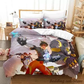 Overwatch 2 Bedding Set Single Twin Full Queen King Size Bed Set Adult Kid Bedroom Duvetcover Sets Anime parure de lit Bed 70x133cm 2pcs