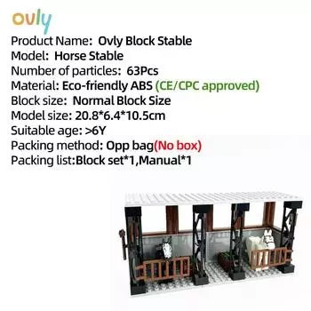 Ovly Farm Horse Stable MOC Parts Set Animals DIY Building Block Kit Kids Gift with Manual Horse Race