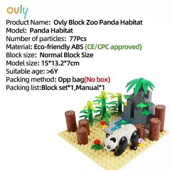 Ovly Farm Zoo Panda Habitat MOC Parts Set Animals Tree Bamboo Stones DIY Building Block Kit Kids Gift with Manual