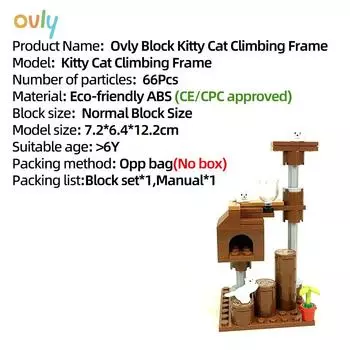 Ovly Лазалка Kitty Cat MOC Parts Set Animals DIY Building Block Kit Kids Gift with Manual Kitty Room