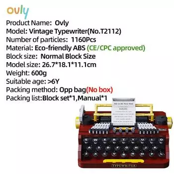 Ovly Vintage Typewriter Building MOC Toy Educational Decorative Ornaments Block Kit Children s Birthdays Gift