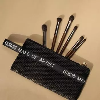 OVW 6 шт. натуральный пинцель из козьего волоса Maquiagem профессиональные тени для век набор кистей для макияжа комплект Nake Kabuki с сумкой для кистей чёрный