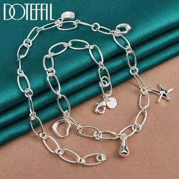 Овальная цепочка со звездой и сердцем, кулон, ожерелье, серебряные ювелирные изделия 47cm