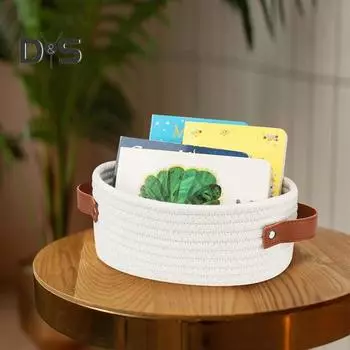 Овальная декоративная корзина, маленькая плетеная корзина с ручкой, большая вместимость, многоцелевая, для игрушек, ключей, мини-корзина для хранения из хлопковой веревки розовый