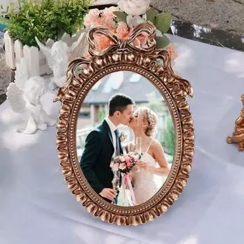 Овальная фоторамка в европейском стиле из смолы с тисненым бантом